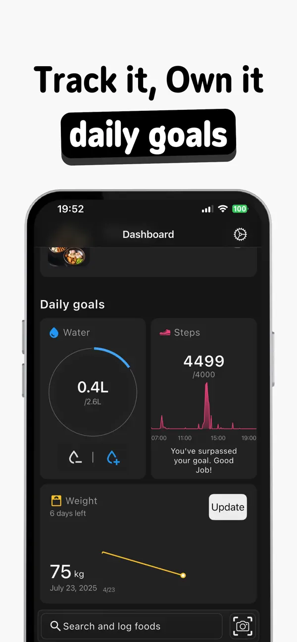 Dynamic Pace daily nutrition goals