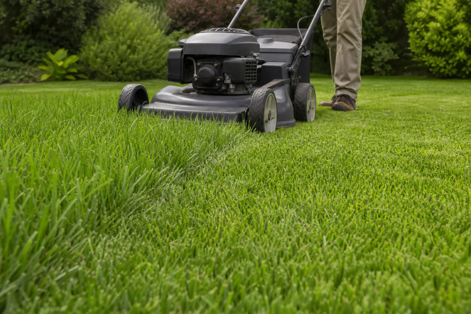 Mower cutting only the top portion of tall healthy lawn grass